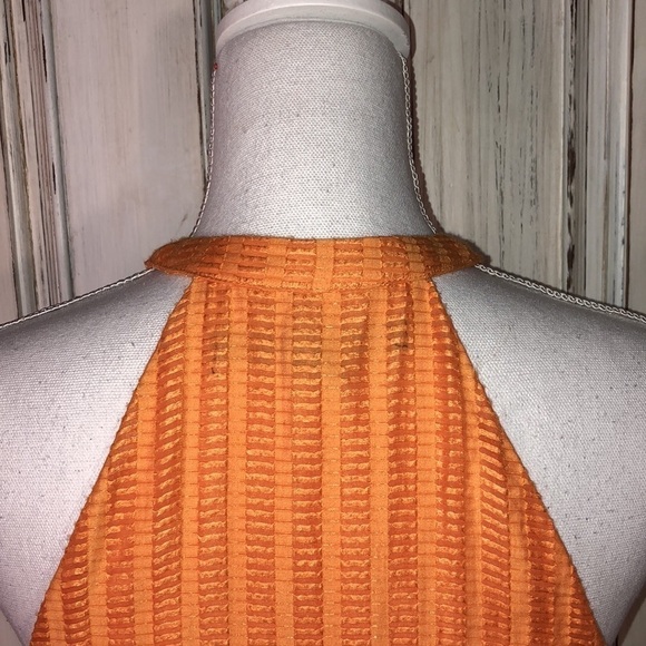 Cynthia Steffe Tangerine 🍊 Orange High Neck  Pleated Shirtwaist Sun Dress S/2 - Picture 10 of 14